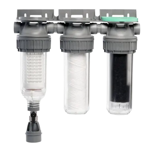 KIT FILTRE TRIPLEX AVEC CARTOUCHE ET VANNE DE RINCAGE- 3/4F